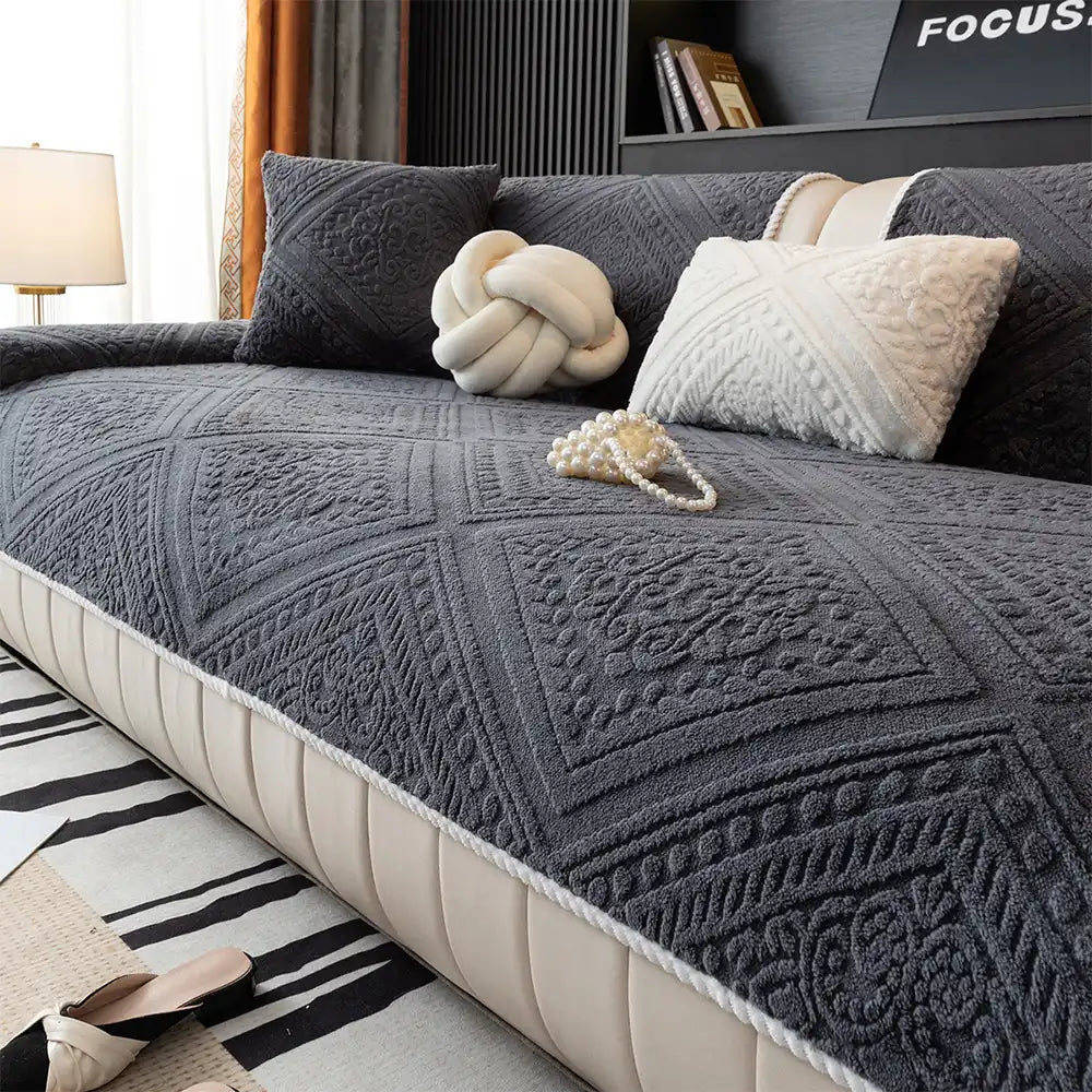 Nordic Style Carved Plush Decorative Non-Slip Sofa Cover