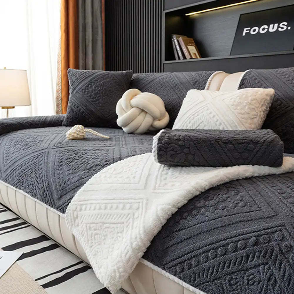 Nordic Style Carved Plush Decorative Non-Slip Sofa Cover
