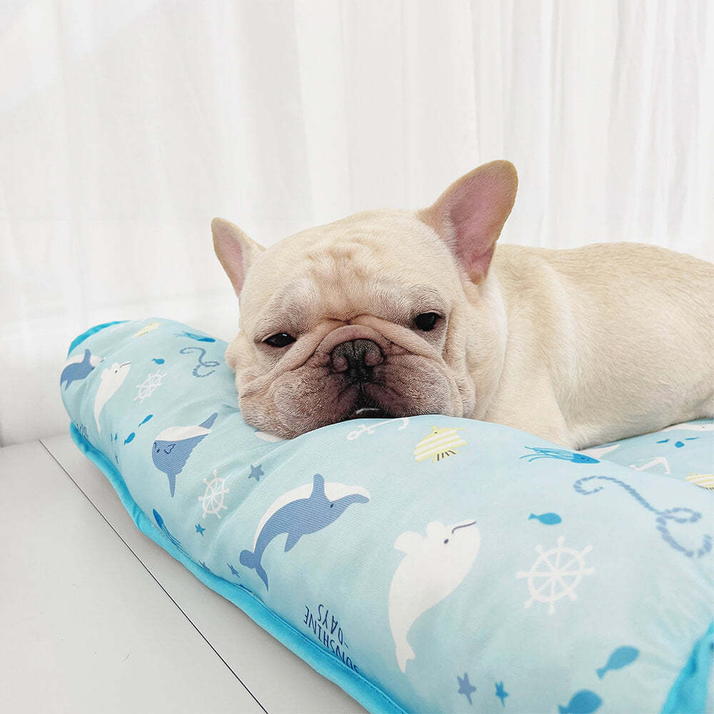 Ocean Series Ice Silk Breathable Cooling Dog Mat with Pillow