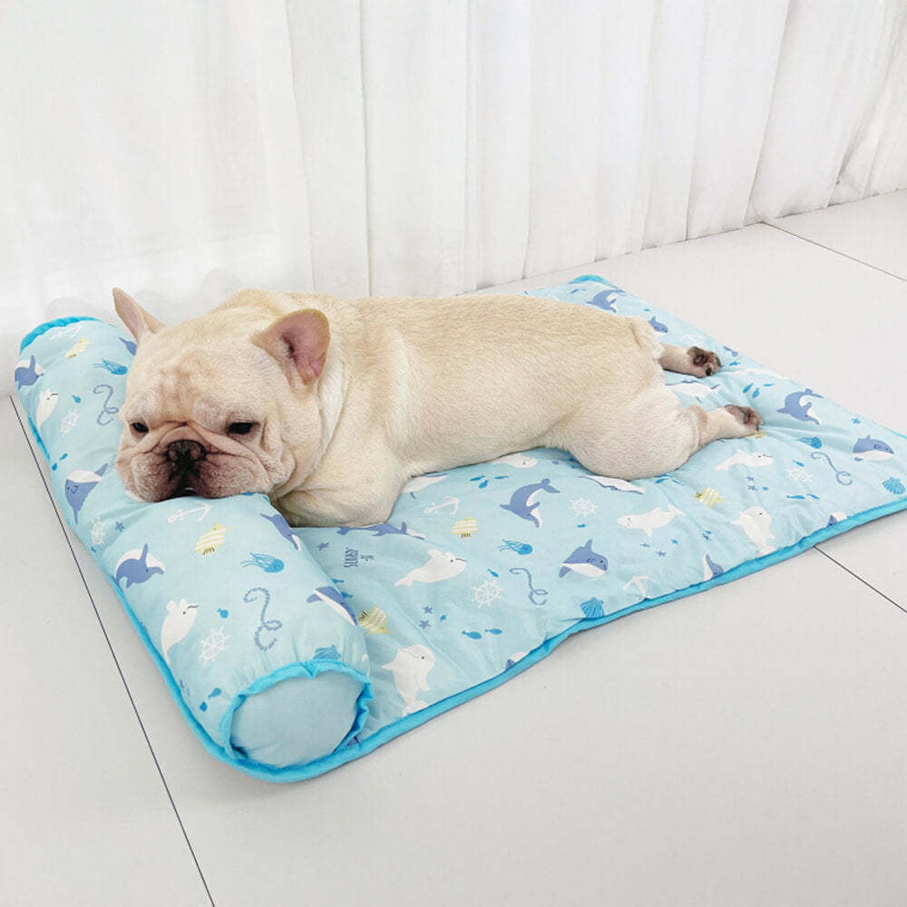 Ocean Series Ice Silk Breathable Cooling Dog Mat with Pillow