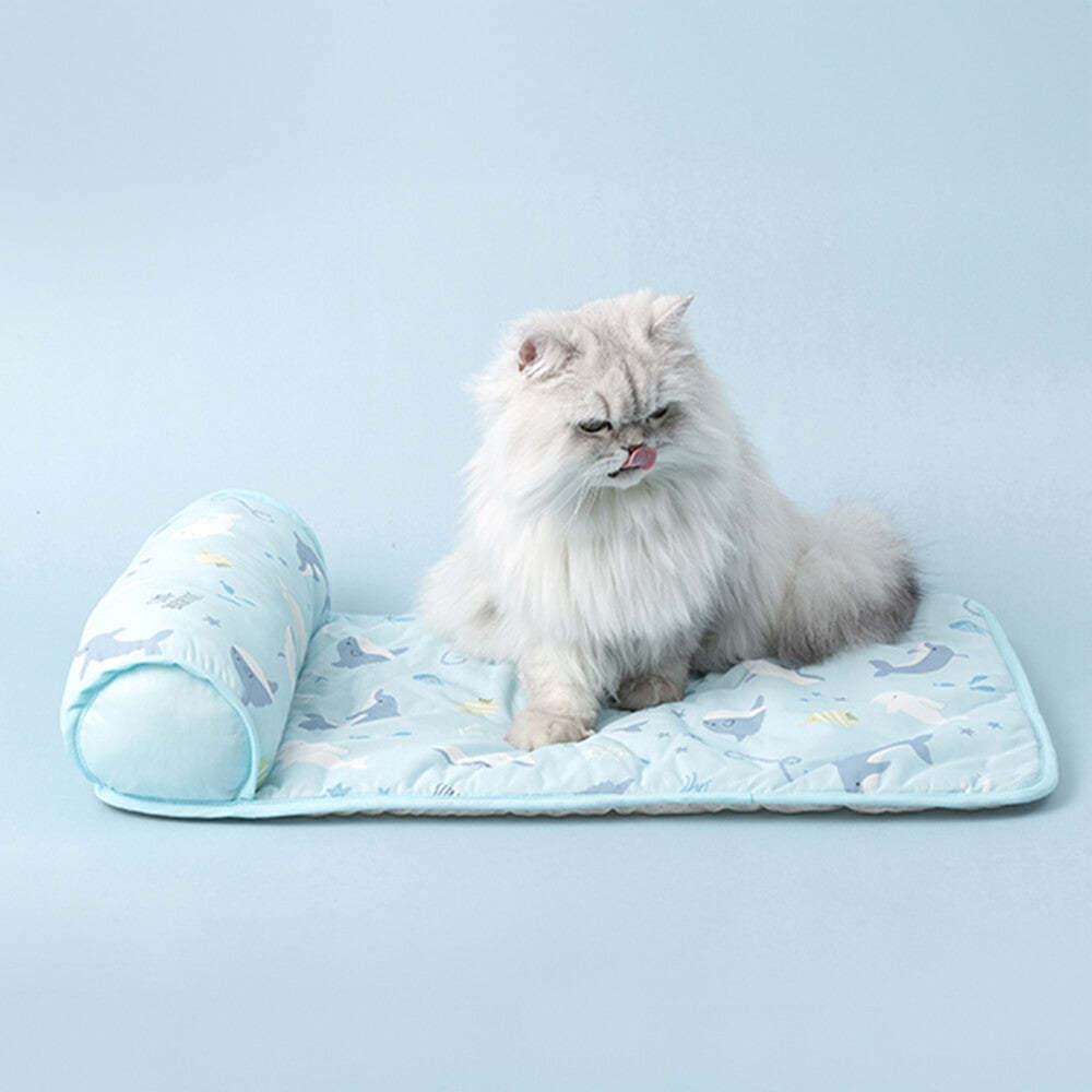 Ocean Series Ice Silk Breathable Cooling Dog Mat with Pillow