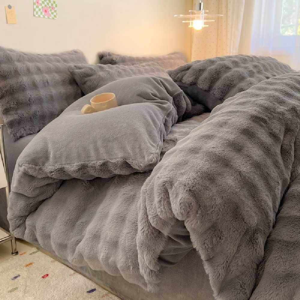 Puffy Comfort Thickened Faux Rabbit Fur Bed Sheet Set - FunnyFuzzy