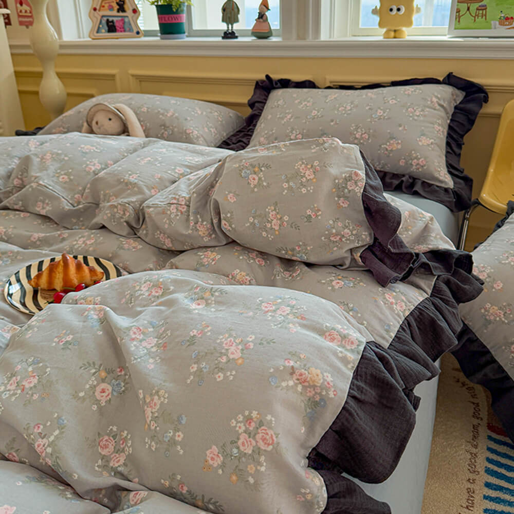 Romantic Colour-block Double Cotton Lace Bed Sheet Set