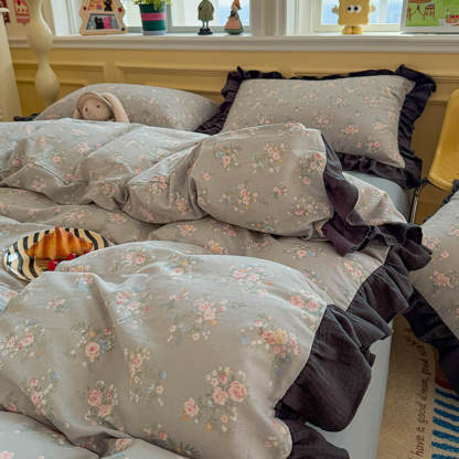 Romantic Colour-block Double Cotton Lace Bed Sheet Set