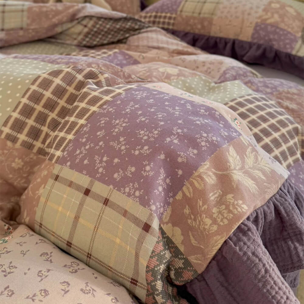 Romantic Colour-block Double Cotton Lace Bed Sheet Set
