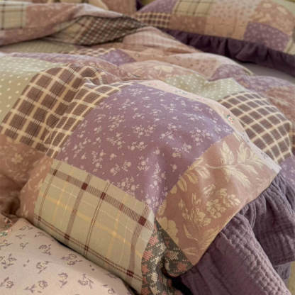 Romantic Colour-block Double Cotton Lace Bed Sheet Set