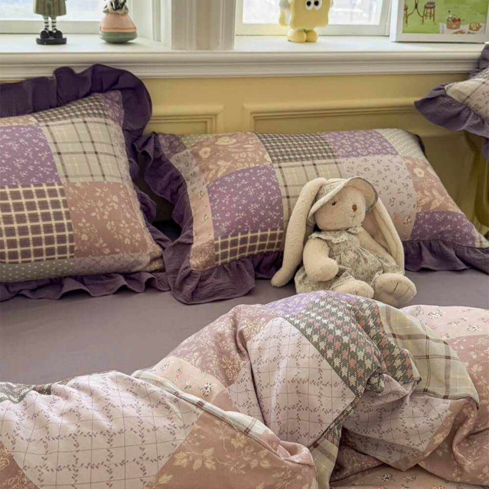 Romantic Colour-block Double Cotton Lace Bed Sheet Set