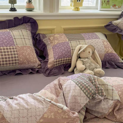 Romantic Colour-block Double Cotton Lace Bed Sheet Set