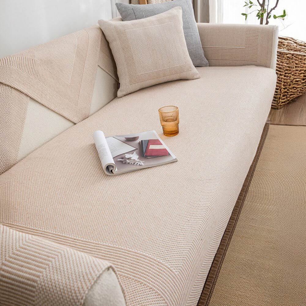 Thick Textured Weave Cotton Linen Anti-Scratch Sofa Cover