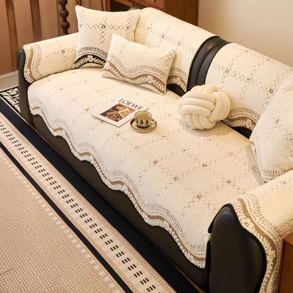 Wavy Pattern Anti-Scratch Plush Sofa Cover