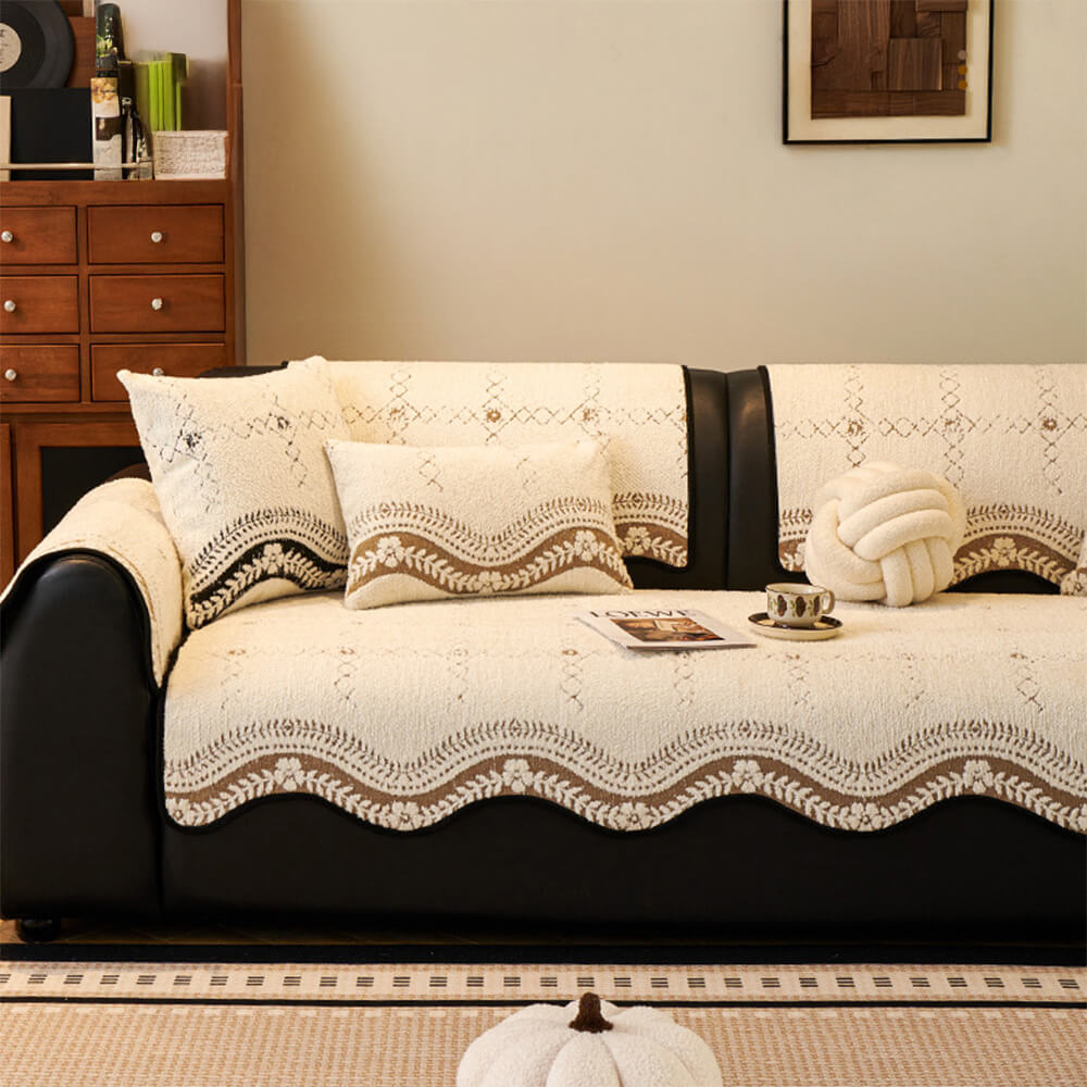 Wavy Pattern Anti-Scratch Plush Sofa Cover