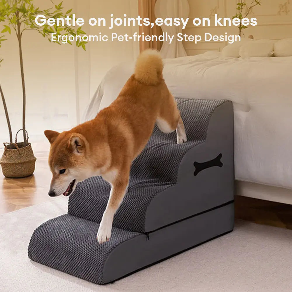 Adjustable Non-Slip Washable Soft Dog Steps with Gentle Ramp