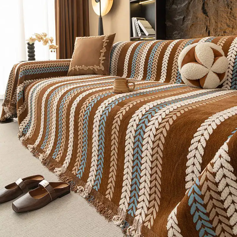 All-Season Colourful Leaf Chenille One Piece Throw Sofa Cover