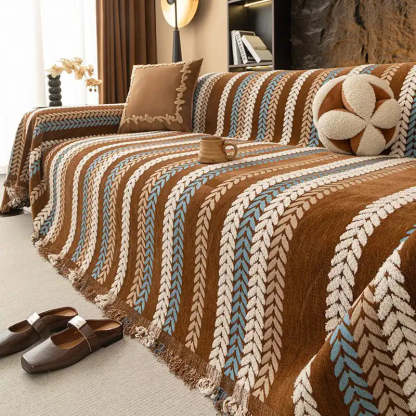 All-Season Colourful Leaf Chenille One Piece Throw Sofa Cover