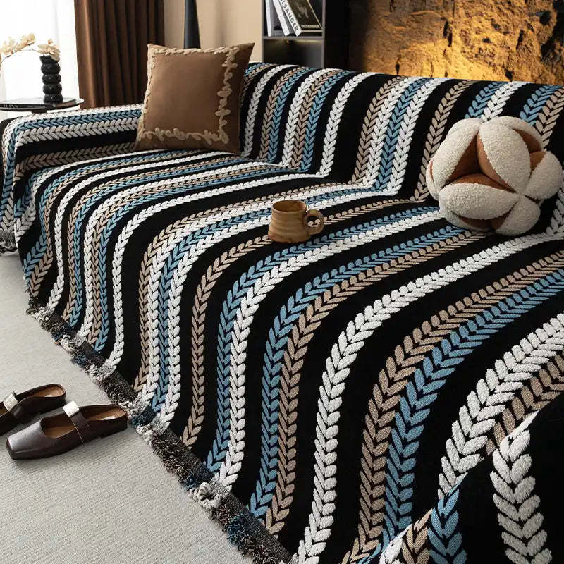 All-Season Colourful Leaf Chenille One Piece Throw Sofa Cover