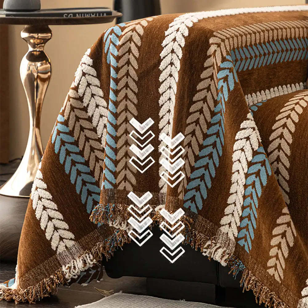 All-Season Colourful Leaf Chenille One Piece Throw Sofa Cover