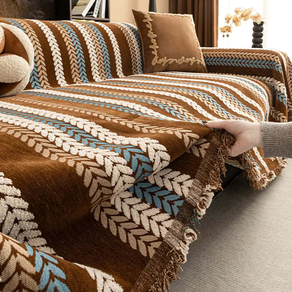 All-Season Colourful Leaf Chenille One Piece Throw Sofa Cover