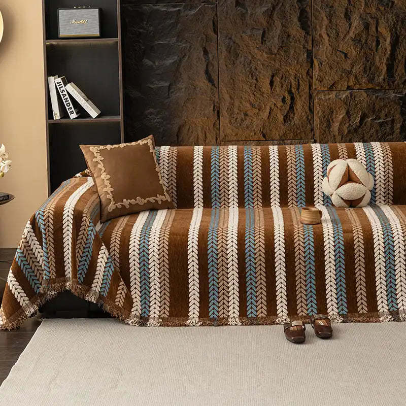 All-Season Colourful Leaf Chenille One Piece Throw Sofa Cover