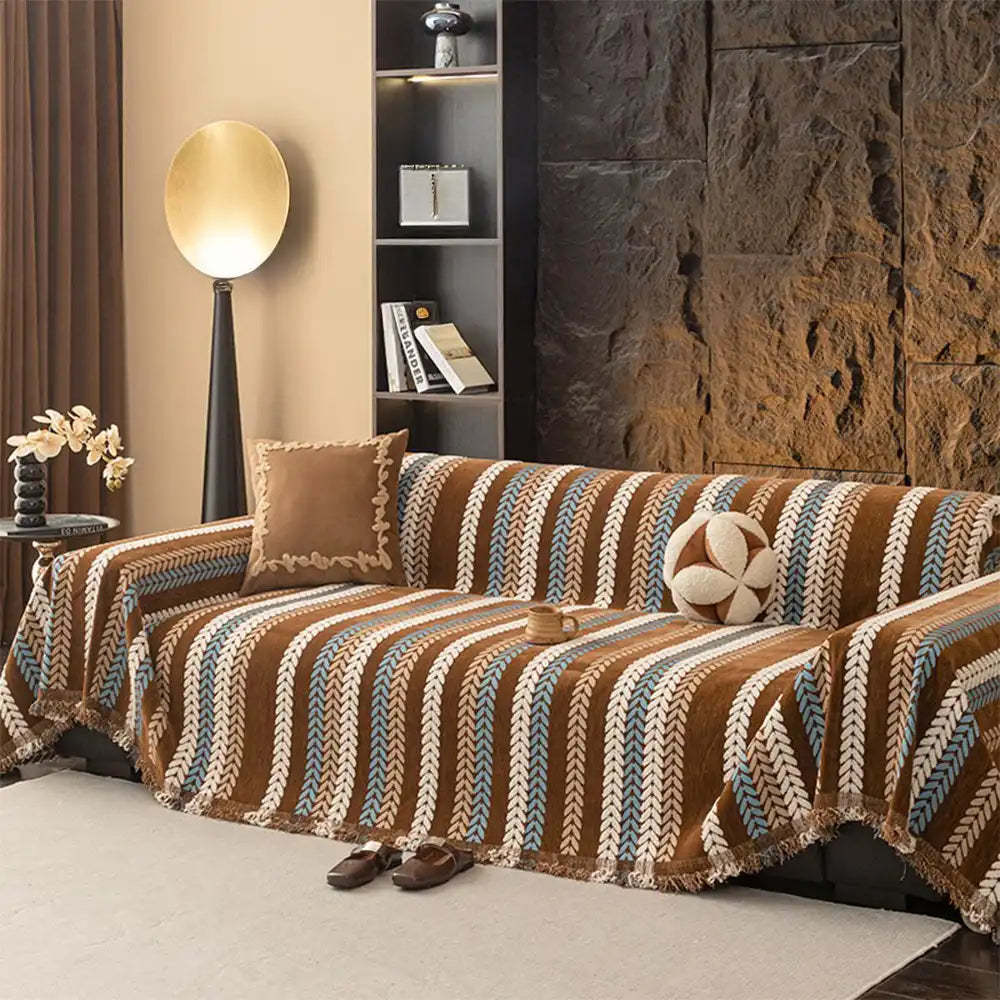 All-Season Colourful Leaf Chenille One Piece Throw Sofa Cover
