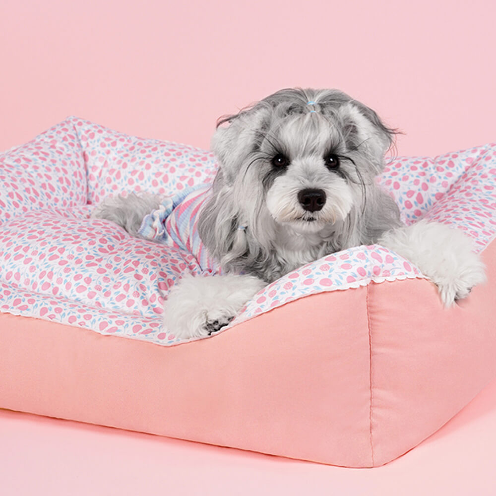 All-Season Cosy Washable Floral Cotton Dog & Cat Bed