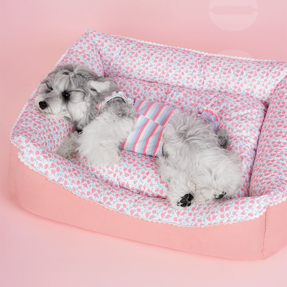 All-Season Cosy Washable Floral Cotton Dog & Cat Bed