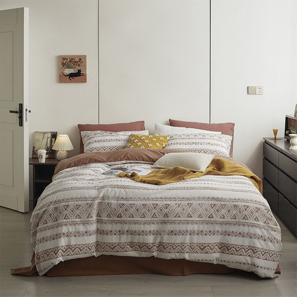 Bohemian Vintage Geometric Yarn-Dyed 100% Cotton Bed Sheet Set