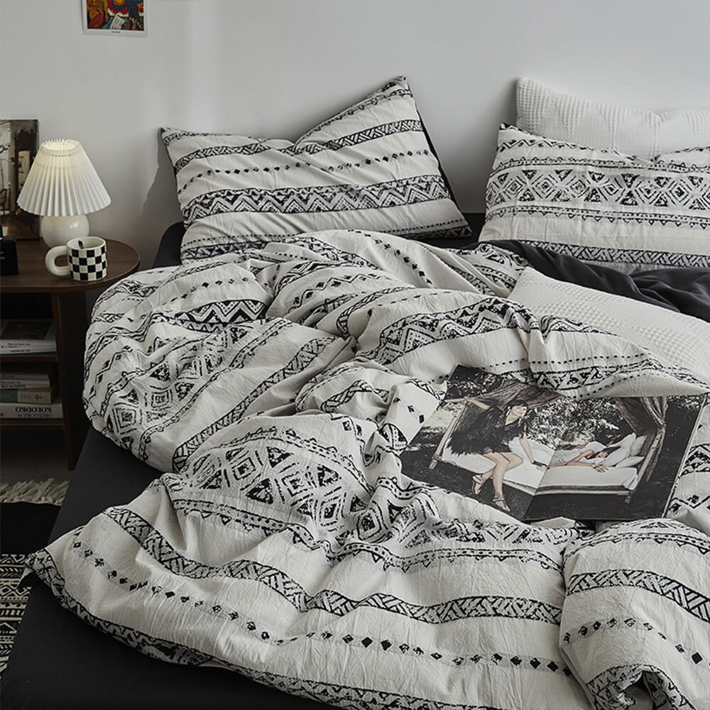 Bohemian Vintage Geometric Yarn-Dyed 100% Cotton Bed Sheet Set