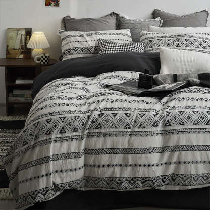 Bohemian Vintage Geometric Yarn-Dyed 100% Cotton Bed Sheet Set