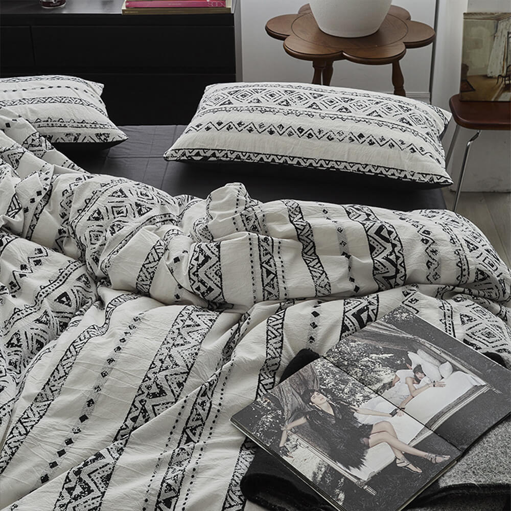 Bohemian Vintage Geometric Yarn-Dyed 100% Cotton Bed Sheet Set