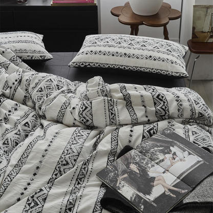 Bohemian Vintage Geometric Yarn-Dyed 100% Cotton Bed Sheet Set