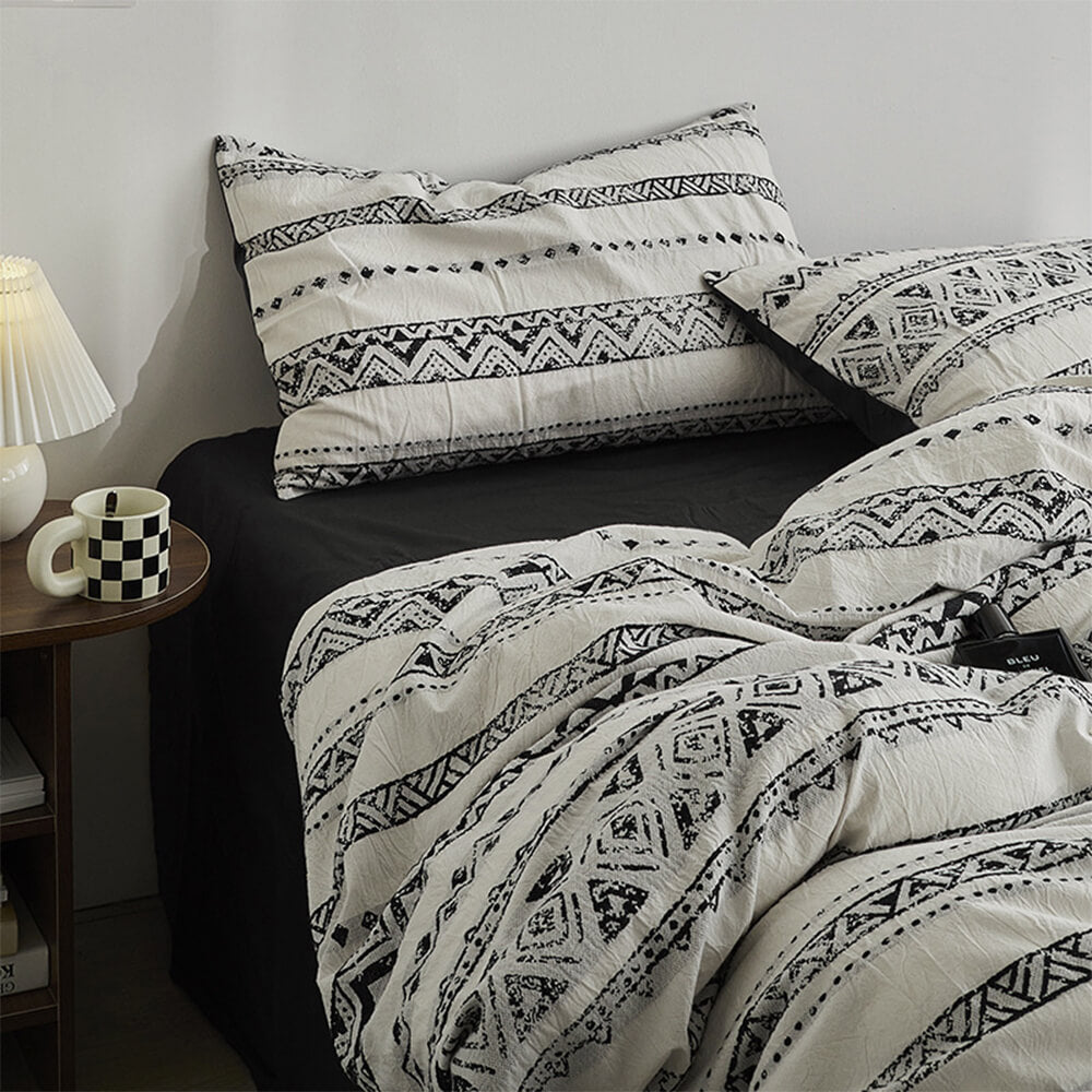 Bohemian Vintage Geometric Yarn-Dyed 100% Cotton Bed Sheet Set