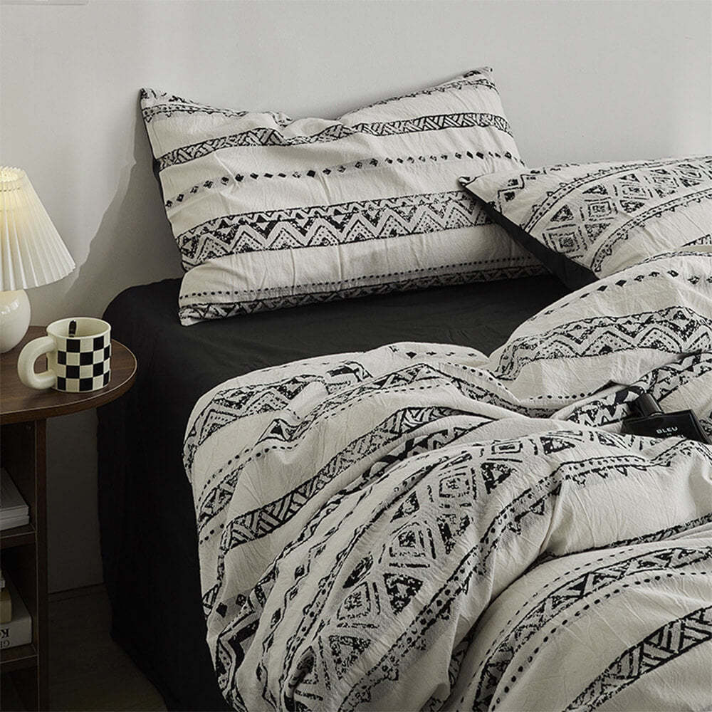 Bohemian Vintage Geometric Yarn-Dyed 100% Cotton Bed Sheet Set
