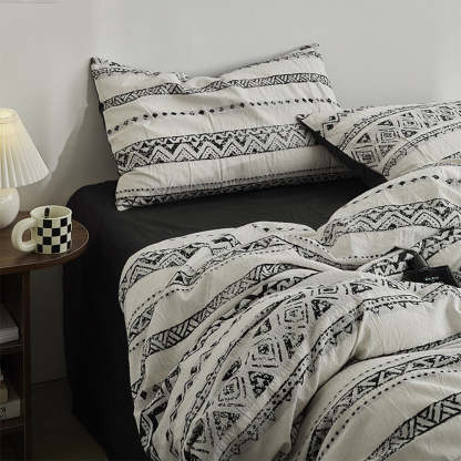 Bohemian Vintage Geometric Yarn-Dyed 100% Cotton Bed Sheet Set