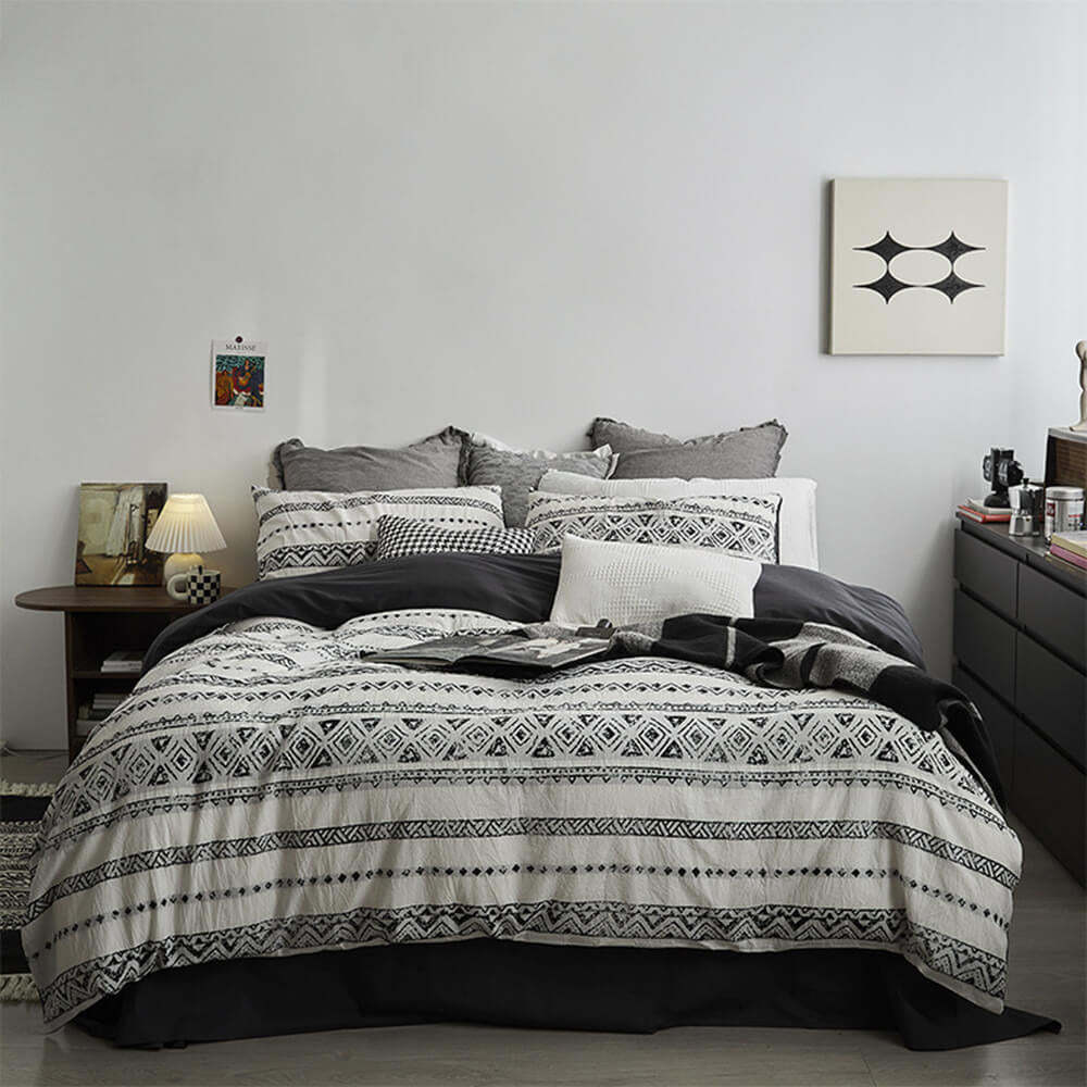 Bohemian Vintage Geometric Yarn-Dyed 100% Cotton Bed Sheet Set