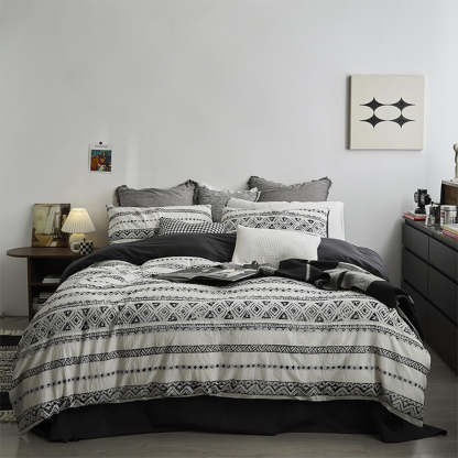Bohemian Vintage Geometric Yarn-Dyed 100% Cotton Bed Sheet Set