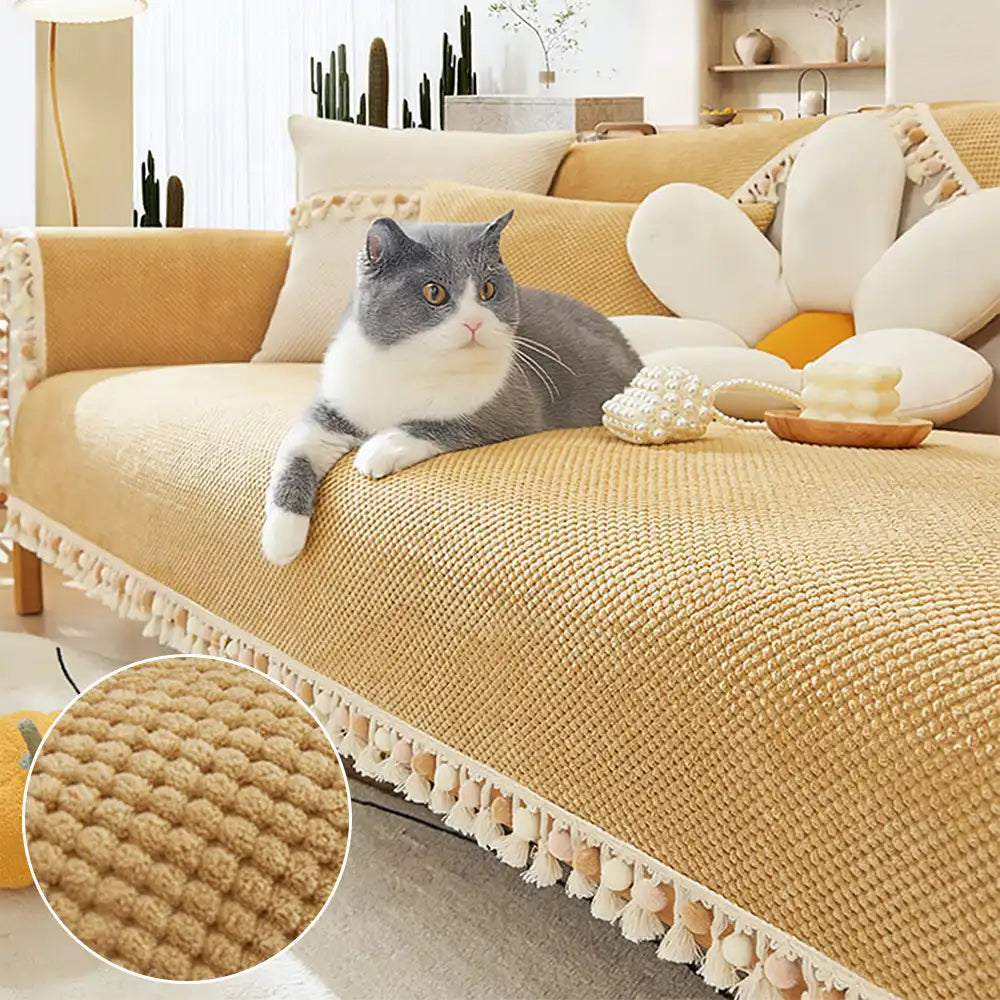 Boho Corduroy Durable Furniture Protector Sofa Cover with Tassels