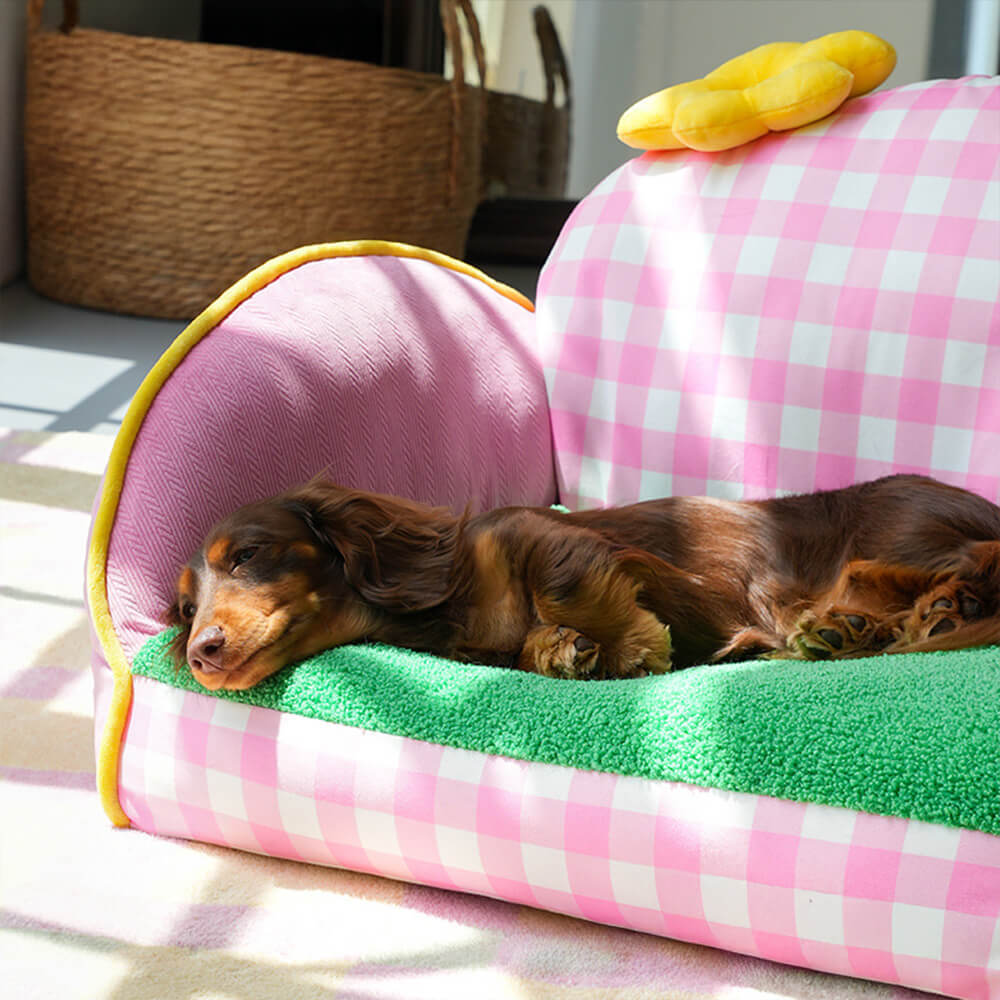 Charming Pink Chequered Washable Dog & Cat Sofa Bed