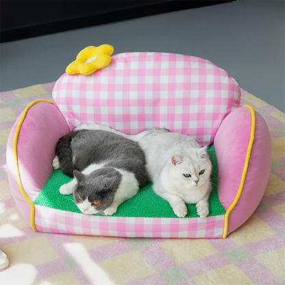 Charming Pink Chequered Washable Dog & Cat Sofa Bed