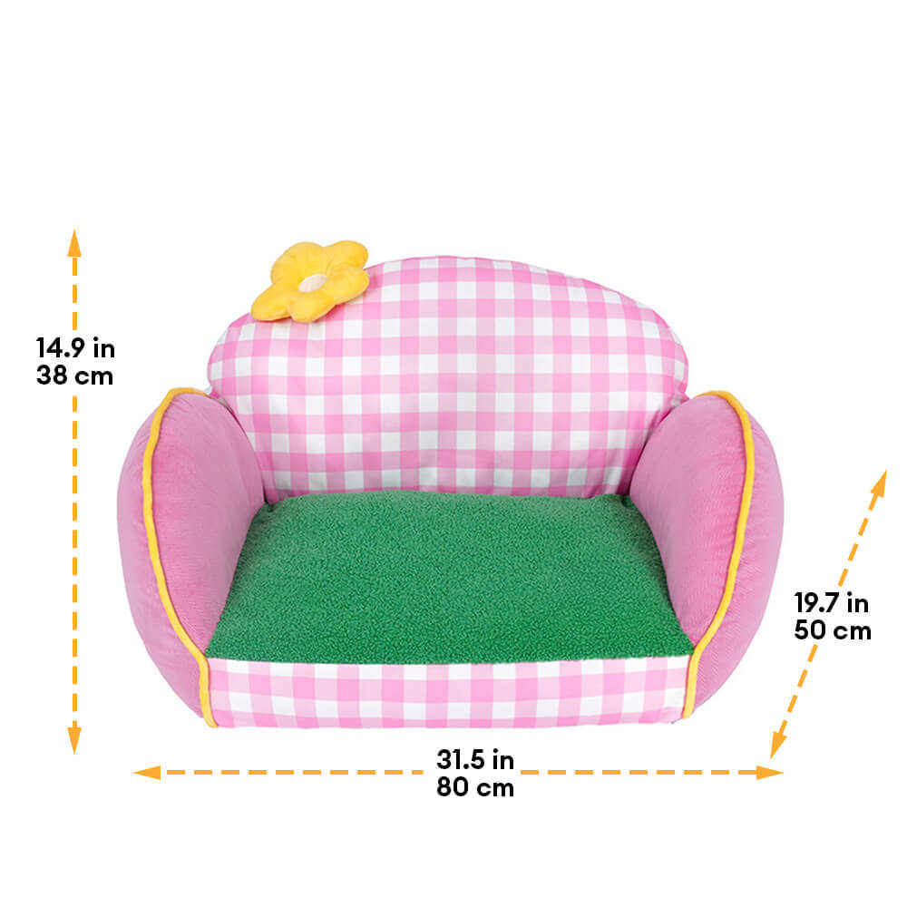 Charming Pink Chequered Washable Dog & Cat Sofa Bed