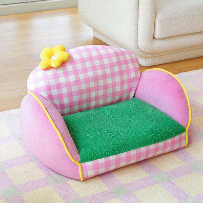 Charming Pink Chequered Washable Dog & Cat Sofa Bed