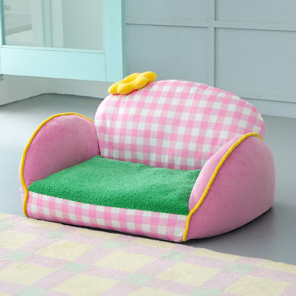 Charming Pink Chequered Washable Dog & Cat Sofa Bed