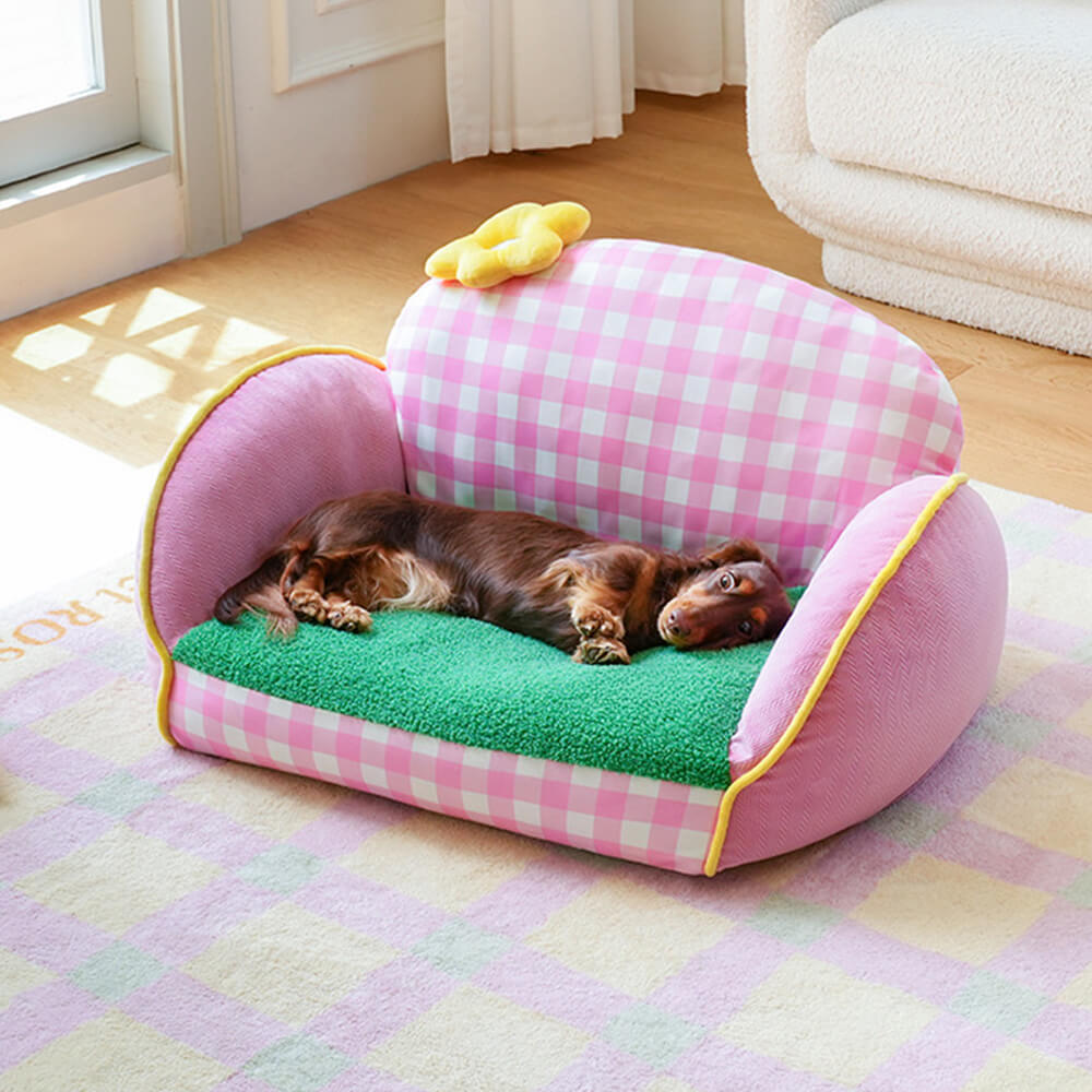 Charming Pink Chequered Washable Dog & Cat Sofa Bed
