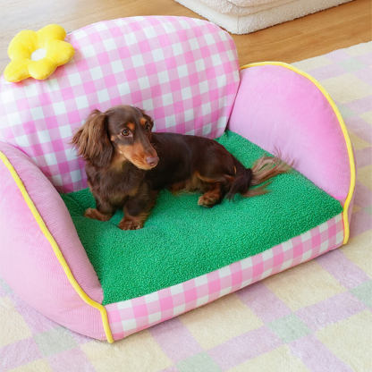 Charming Pink Chequered Washable Dog & Cat Sofa Bed