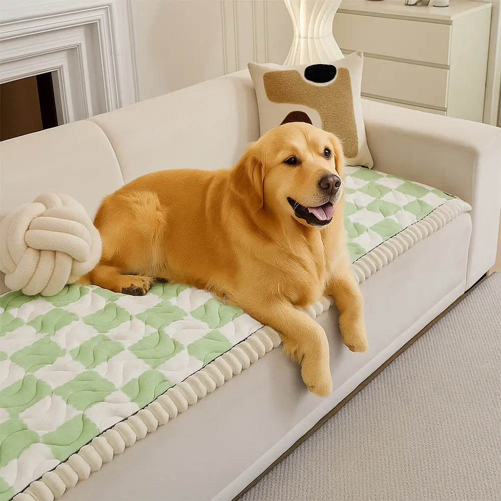 Chequered Velvet Sofa Pad Anti-Slip Quilted Sofa Cover