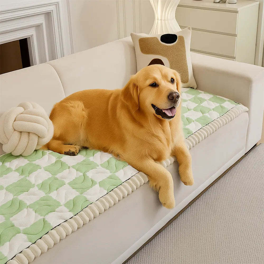 Chequered Velvet Sofa Pad Anti-Slip Quilted Sofa Cover