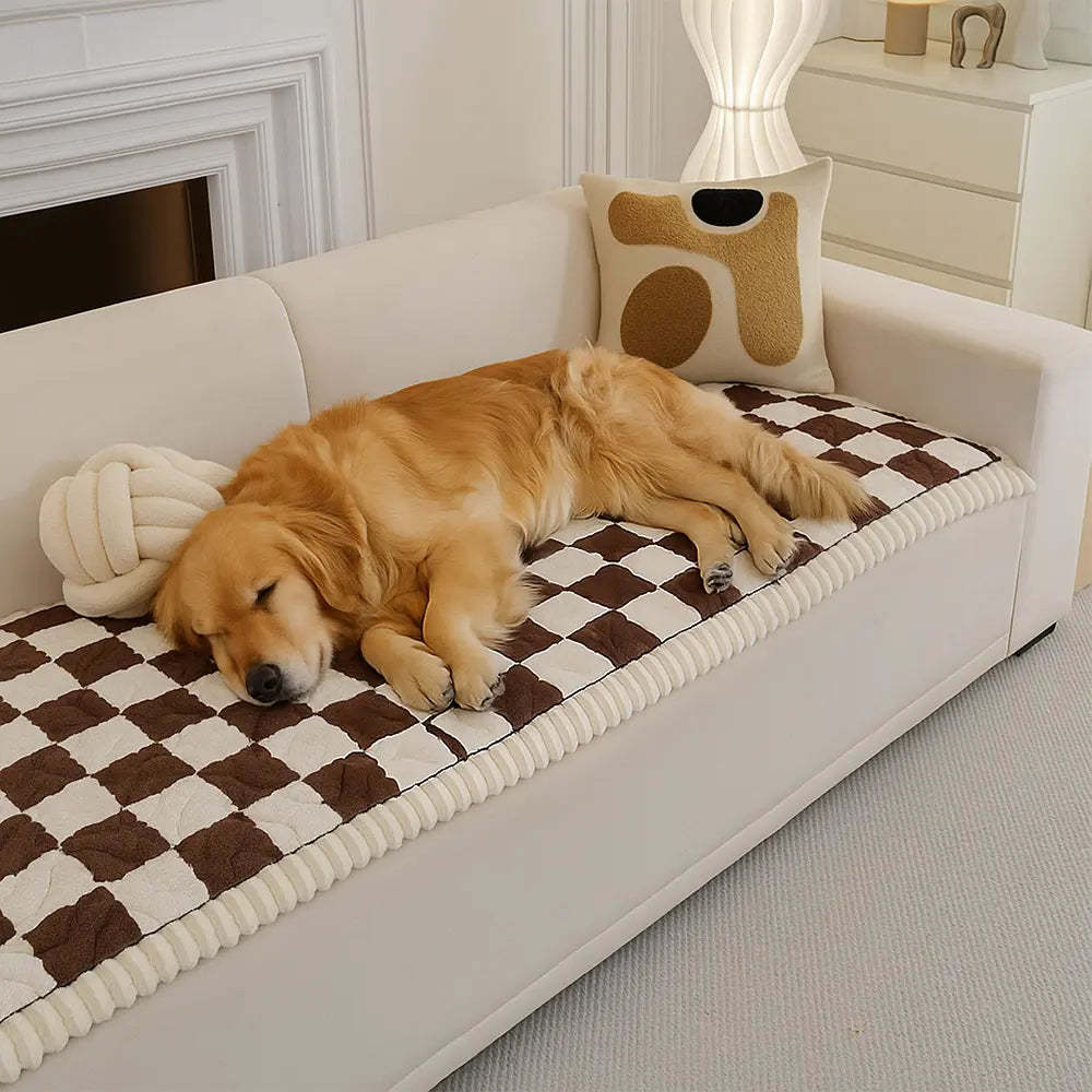 Chequered Velvet Sofa Pad Anti-Slip Quilted Sofa Cover