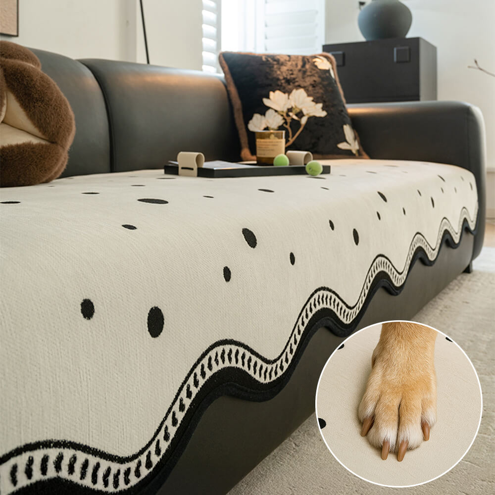 Chenile Fabric Sofa Protector Wavy Edge Non-Slip Sofa Cover