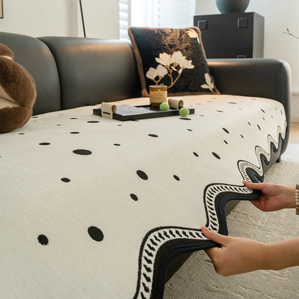 Chenile Fabric Sofa Protector Wavy Edge Non-Slip Sofa Cover