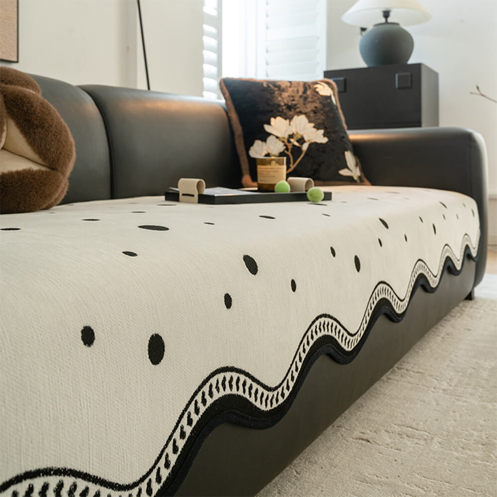 Chenile Fabric Sofa Protector Wavy Edge Non-Slip Sofa Cover