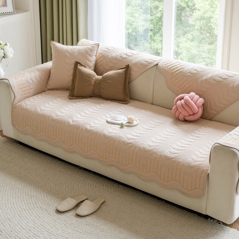 Cream Style Leaf Pattern Sofa Anti-Scratch Non-Slip Sofa Cover